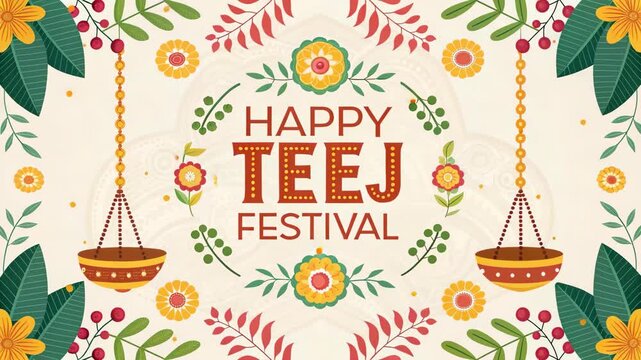 Colorful Teej Festival Greeting Card Design