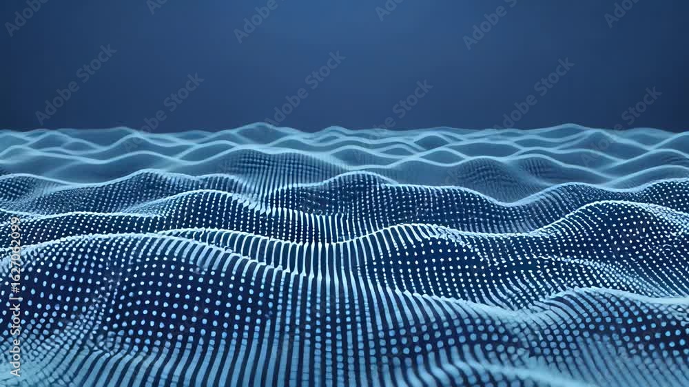 Poster digital landscape of flowing technology showcasing a mesmerizing pattern of waves and light in a ser