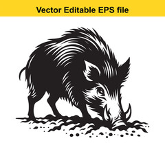 Fototapeta premium Vector art of wild boar isolated on white background long horn, , long horn
