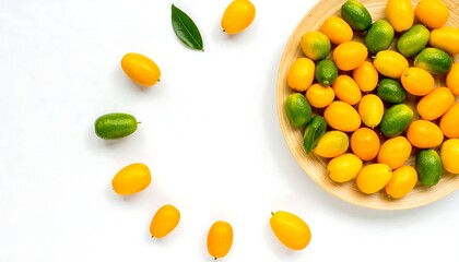 Fresh kumquats in a wooden bowl