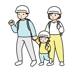 地域の避難場所に避難する家族のイラスト素材