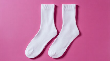 White Cotton Socks on Vibrant Pink Background