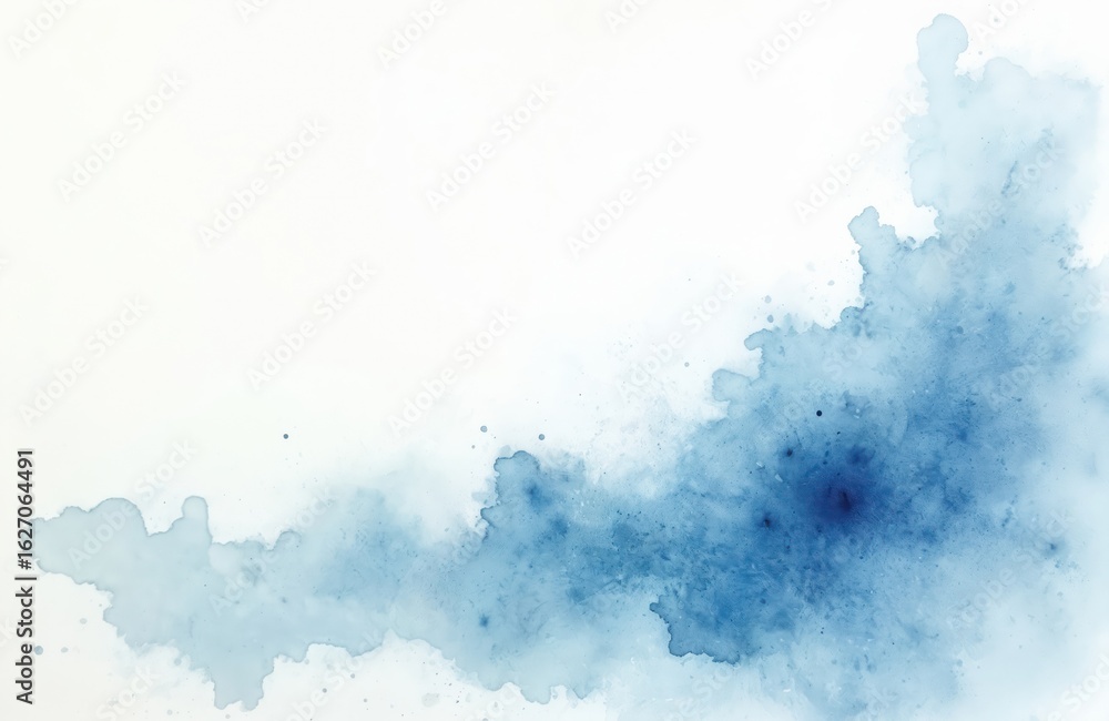 Poster blue watercolor stains and splashes on white paper create abstract textures. this ink art features s