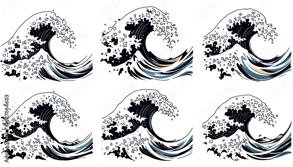 Poster high-resolution vector png images depicting powerful ocean waves, ideal for various design projects,