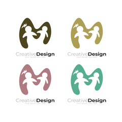 People pair logos with letter M design templates, human care logos