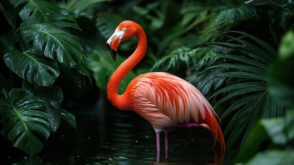 Fototapeta premium Majestic Flamingo in Lush Tropical Enclosure