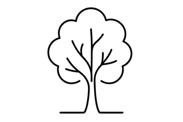 Simple line art drawing of a stylized tree with a rounded crown, suitable for various design projects on transparent background
