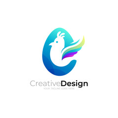 chicken egg logo and chick inside, blue color, farm icons