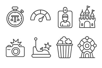 Amusement park outline icon set. fun, adventure, leisure outline icon collection