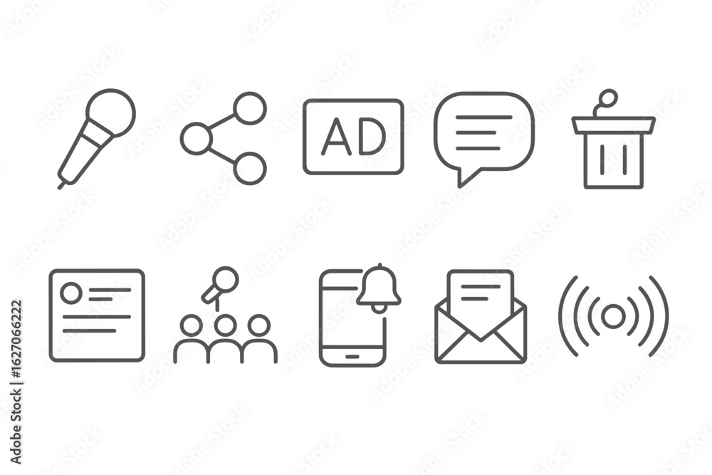 Poster communication and networking line icon set. essentials for digital connectivity