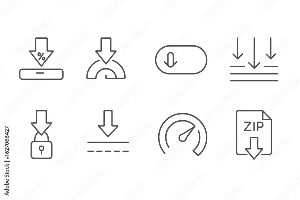 Poster download linear icon set. data, speed, security icons in simple line style