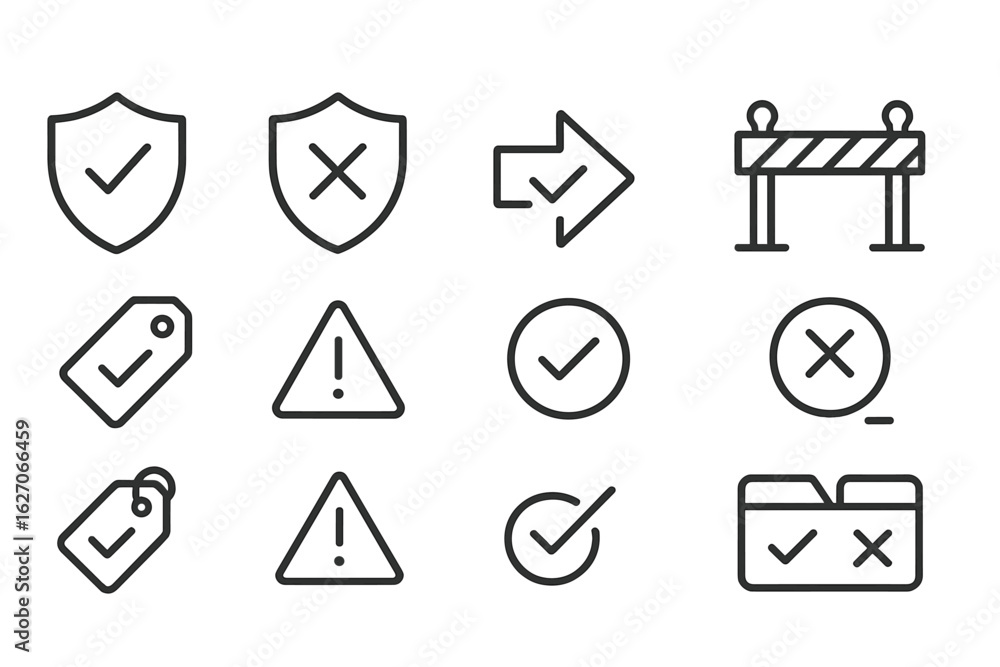 Poster security and warning icon set. essential symbols in a linear design collection