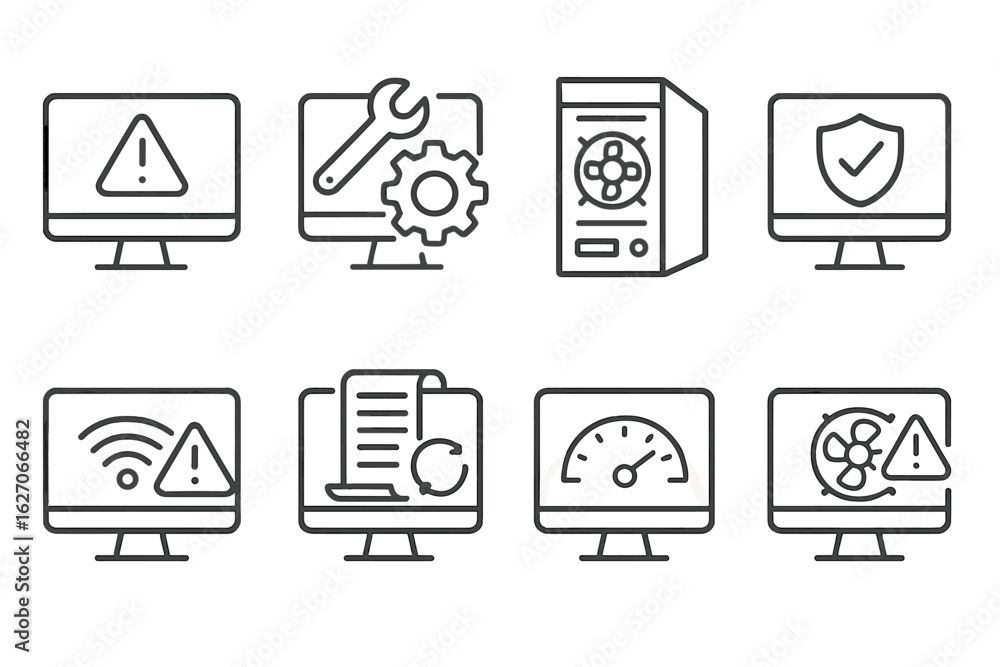 Poster technology icon set. computers, network, security icons in linear style collection
