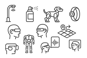 Fototapeta premium Smart tech outline icon set. gadgets, robotics, automation, ar, ai technology