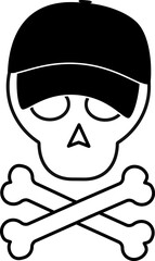 Skull with crossed bones wearing a black cap, minimalist graphic. Vector illustration