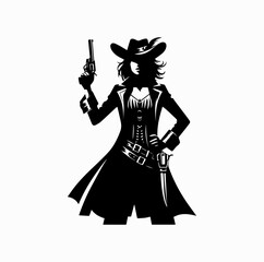 Female Pirate Silhouette with Pistol and Hat – Strong Pirate Woman Vector