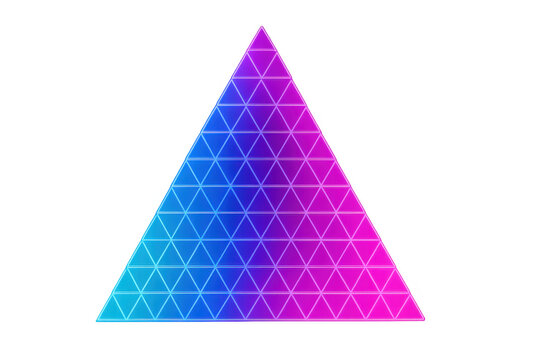 Bright neon geometric triangle shape with a gradient from blue to pink, creating a vibrant and futuristic design on a transparent background