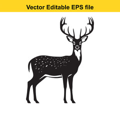 Fototapeta premium Vector art of blackandwhite illustration of a spotted deer isolated on white background long horn, , long horn