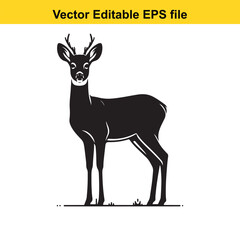 Vector art of black silhouette of a young buck deer on white background long horn, , long horn