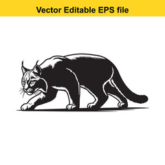 Obraz premium Vector art of lynx cat walking illustration isolated on white background long horn, , long horn