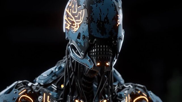 Futuristic Robot with Artificial Intelligence Brain Glowing. Perfect for projects on technology, AI, science fiction, and machine learning.