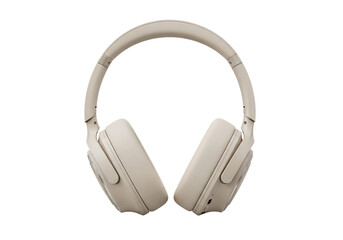 Cream colored over ear headphones with black background isolated on a transparent background audio sound