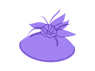 Fascinator Hat with flower decor. Summer Head Fashion accessory cap clothing technical illustration. Vector headgear for Men, women, unisex style, flat template CAD mockup sketch outline isolated