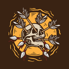 Illustration of a skull head with several arrows stuck in it	