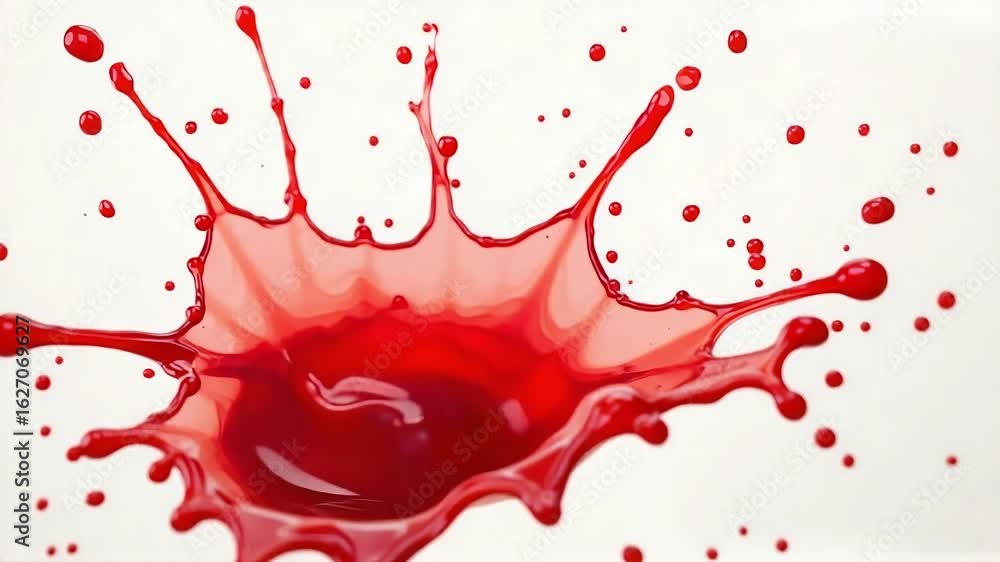 Aufkleber dynamic red liquid splash with droplets on a white background animation