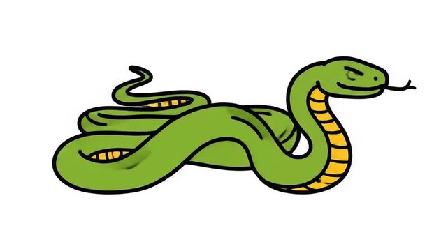 Animated Cartoon Snake Slithering with Expressive Face and Curved Body in Bright Green Colors