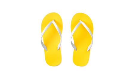 Fototapeta premium yellow flip flops png. yellow summer flip flop top view png. flip flops flat lay isolated. summertime garment flip flops for tropical vacation or poolside beachwear isolated