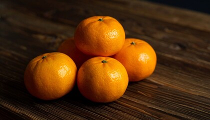 Fresh tangerines on a wooden table