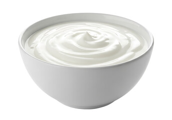 Creamy white yogurt swirl in a simple bowl isolated on a transparent background image