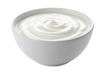 Creamy white yogurt swirl in a simple bowl isolated on a transparent background image