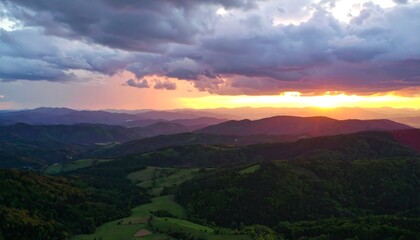 Panoramic sunset over rolling hills