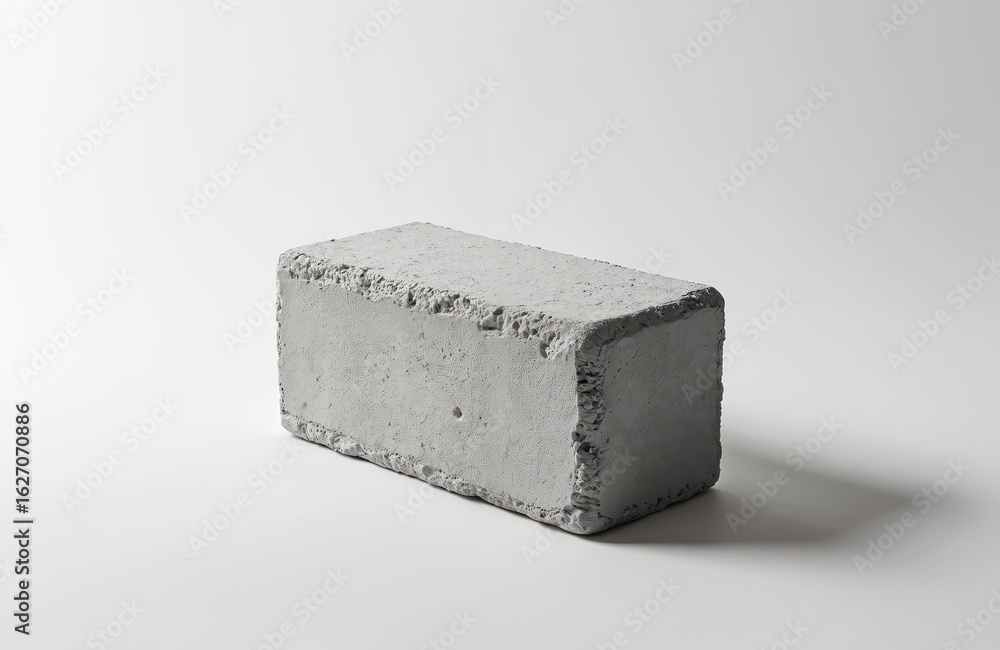 Poster single concrete brick isolated on white background. rough textured surface with visible imperfection