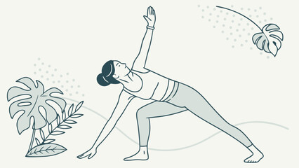Woman Practicing Yoga Pose in a Serene Outdoor Environment Surrounded by