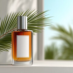 Amber perfume bottle, tropical setting