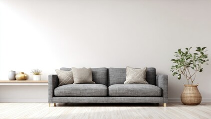 Naklejka premium Minimalist living room with gray sofa (1)
