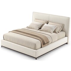 Obraz premium Modern upholstered bed with plush pillows and decorative throw