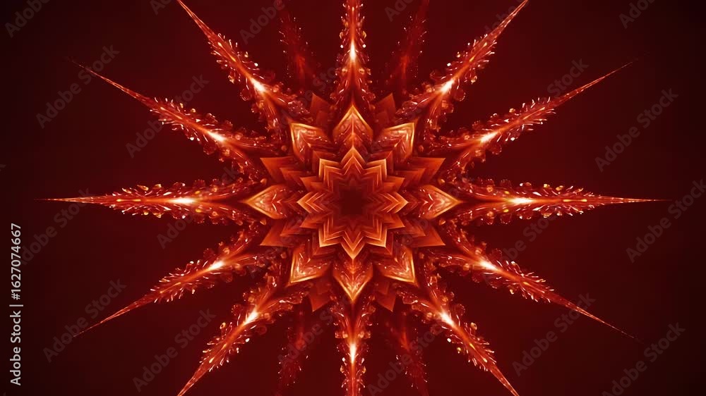 Poster ornate abstract star pattern with dynamic shapes and radiant glow in red
