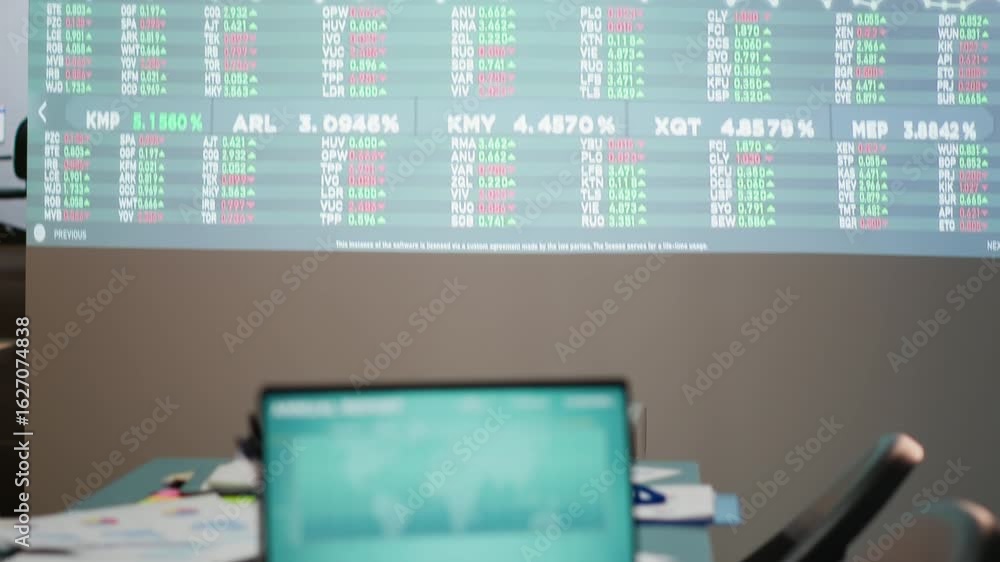 Poster modern corporate space sits empty after hours with forecasting charts and business analytics display