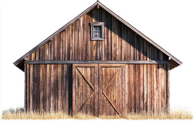 Naklejka premium Conceptual render of a traditional barn featuring aged timber siding and a spacious loft area isolated on white background PNG