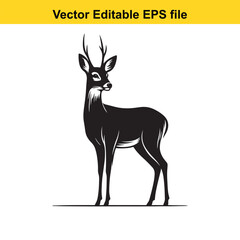 Obraz premium Vector art of silhouette of a deer isolated on white background long horn, , long horn