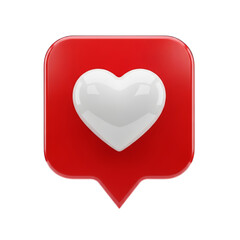 Glossy 3D White Heart in Red Notification Bubble for Social Media Likes,transparent background