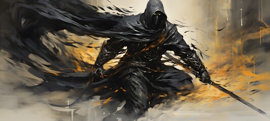 Fototapeta premium A photo of a scorpion monster knight, hooded cloak,generative AI
