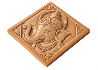 Ganesha deity carved relief ornament isolated on a transparent background image