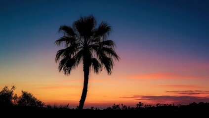 Silhouette palm tree at vibrant sunset