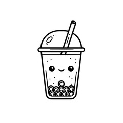A cute kawaii glass of boba tea coloring page