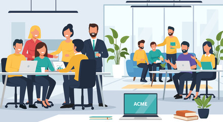 Diverse professionals collaborate in a modern office, fostering teamwork and productivity. Ideal for business, corporate, and technology themes.